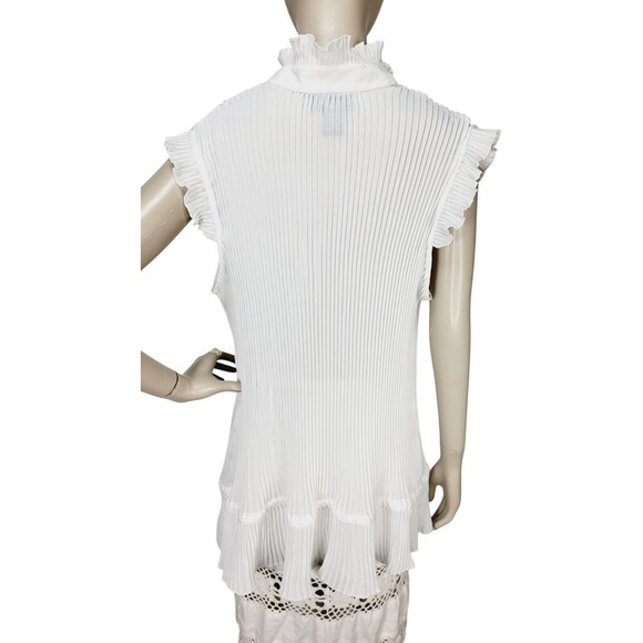 Pleated Tiered Bow Flutter Cap Sleeve Lettuce Hem Button-Down Blouse Lane Bryant - Picture 7 of 8